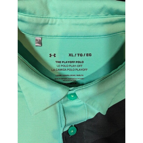 Under Armour The Playoff Polo Men's X-Large XL Green Striped Golf Polo Loose - Picture 5 of 8